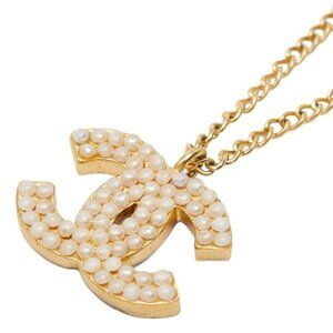 Chanel CC Logo Gold White Plated Faux Pearl Necklace